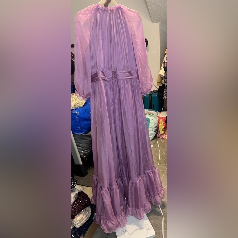 Mac Duggal 68225 Light Purple Chiffon Ruched Illusion Raglan Sleeve Ruffle Gown - Picture 4 of 14